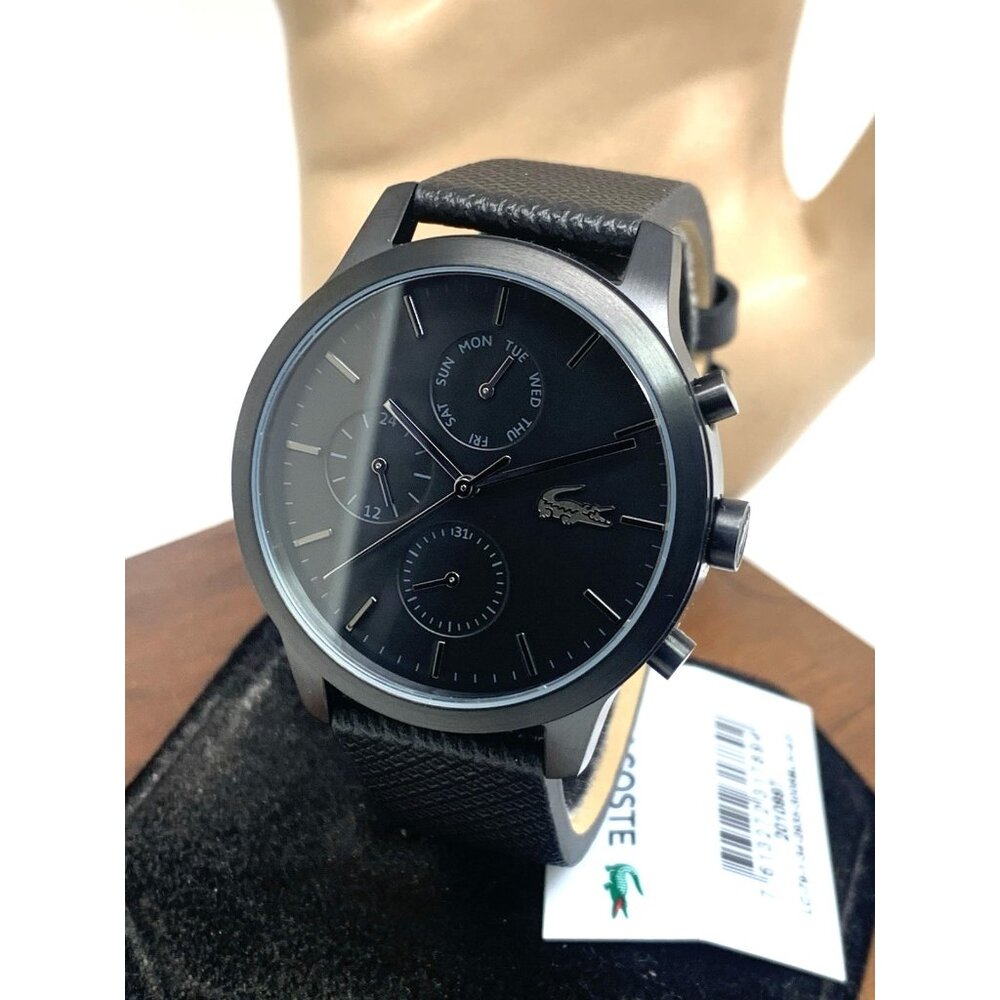 Lacoste Men's Watch 2010997 Quartz Black Dial 12.12 Leather Strap 42mm - Picture 13 of 14